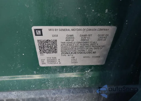 2019 Chevrolet Equinox Lt from USA, damaged, VIN 2GNAXUEV5K6209540